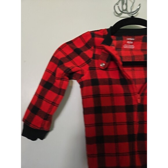 Carter's Baby 9 Months Cute Bear Footie Cozy Fleece Buffalo Plaid 1-Piece Red 9M - Picture 3 of 9